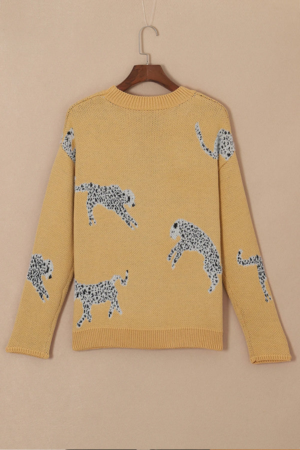 Yolande® | Pull en maille imprimé animal camel avec épaules tombantes