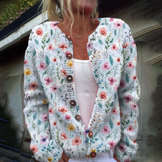 Elysia® | Cardigan élégant à manches longues et sans col à imprimé floral