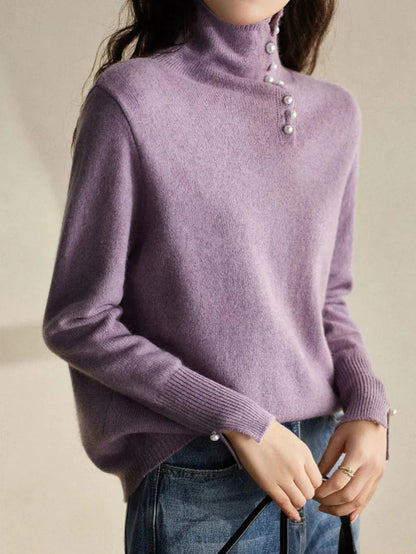 SEI® | Pull à col roulé boutonné violet AvaVintage