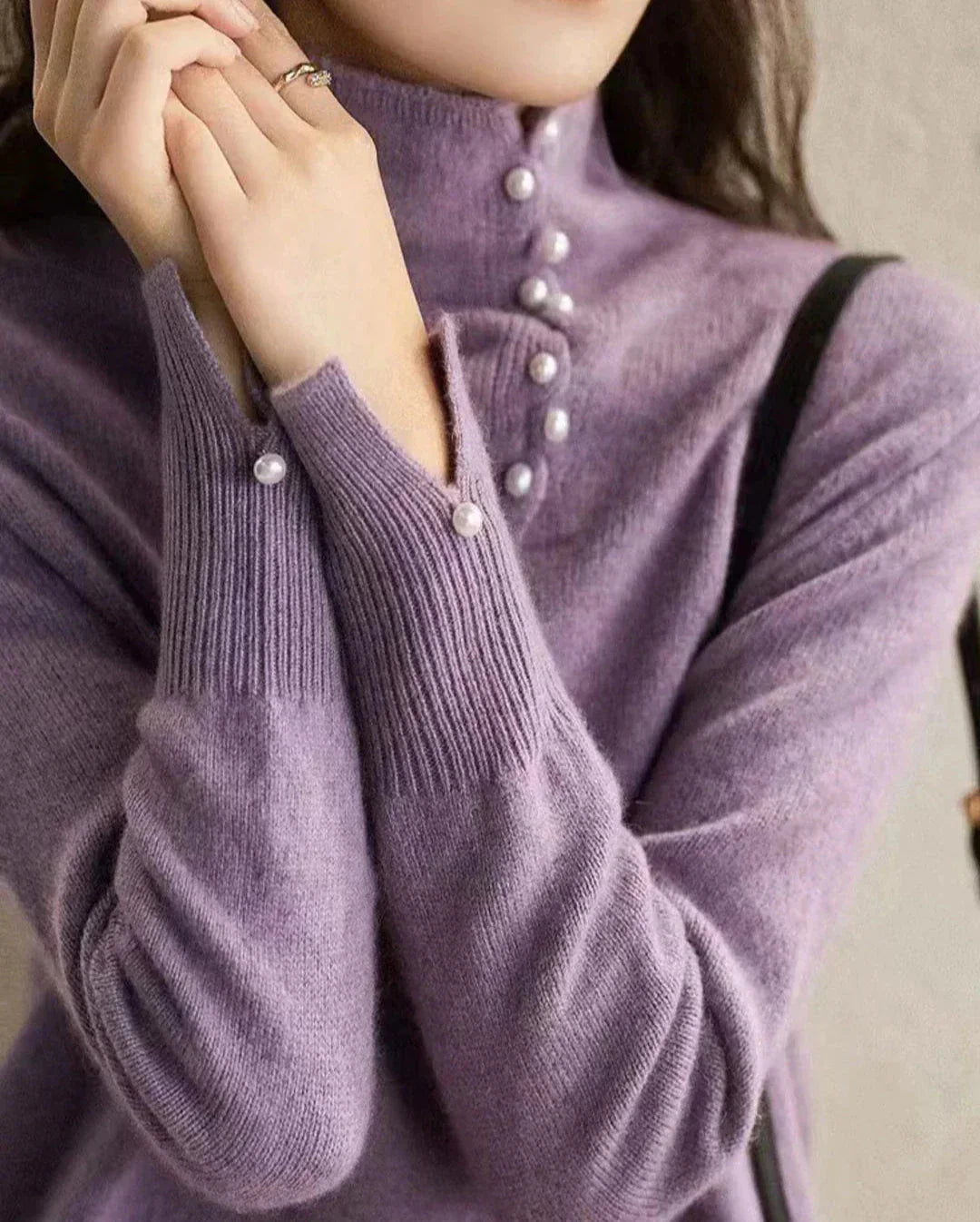 SEI® | Pull à col roulé boutonné violet AvaVintage