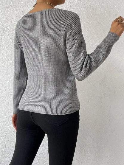 Hannchen® | Pull en maille gris à col V et manches longues