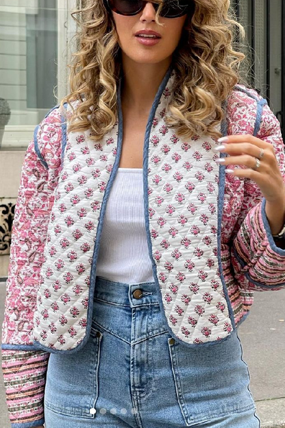 Xiomara® | Veste cardigan matelassée réversible imprimée avec petite veste doublée en coton de couleur assortie