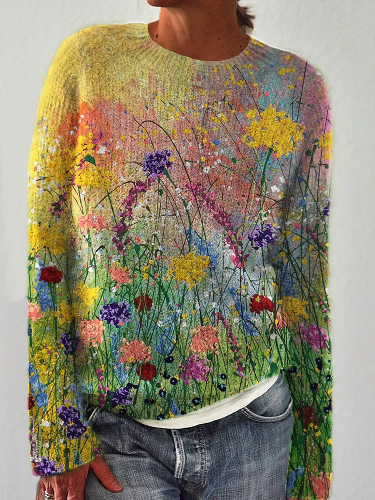 Pull douillet d'art de peinture à l'huile de fleurs