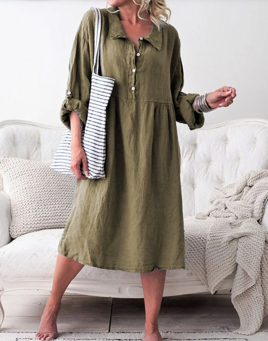 Paola - Robe de base en tissu boutonné avec col chemise à manches longues