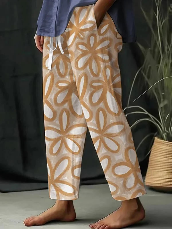 Maria - Pantalon décontracté ample pour femme avec motif floral botanique