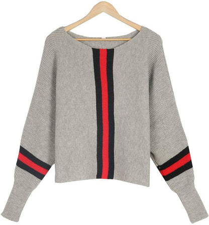 Xiména® | Pull gris rayé rouge Boston