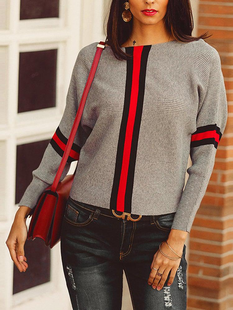 Xiména® | Pull gris rayé rouge Boston