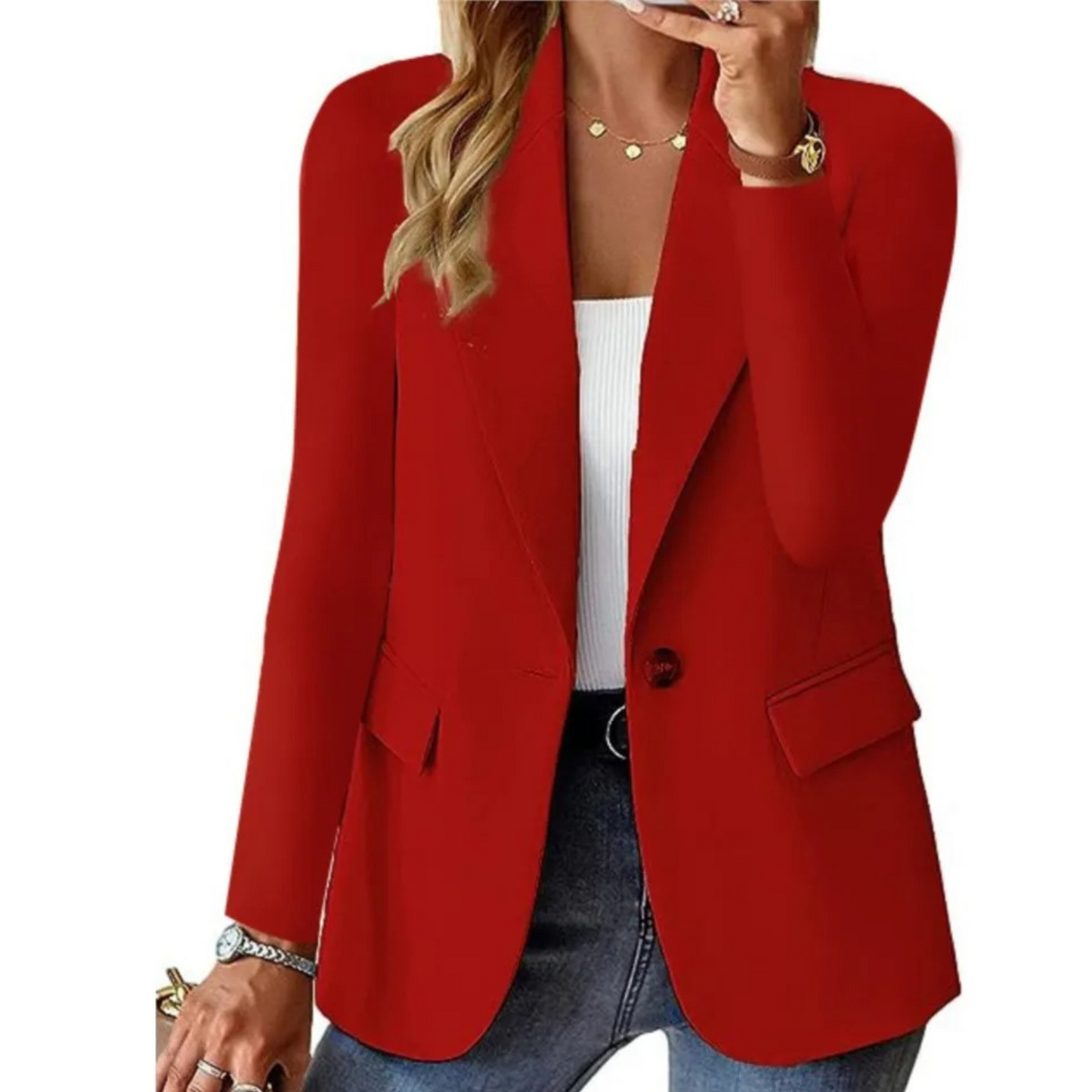 Trine® | Blazer femme décontracté et uni à manches longues et boucle de poche étroite