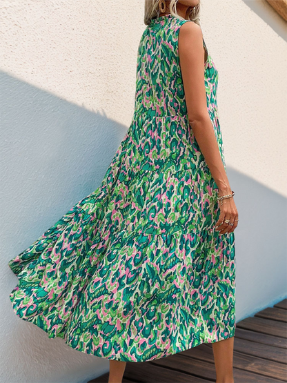 Camila - Robe midi bleu-vert à imprimé abstrait pour les festivals d'été