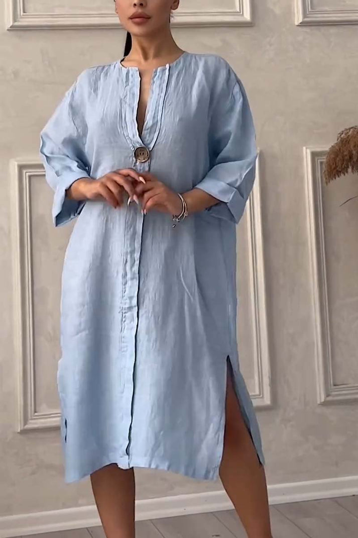 Emma - Robe décontractée boutonnée en coton et lin