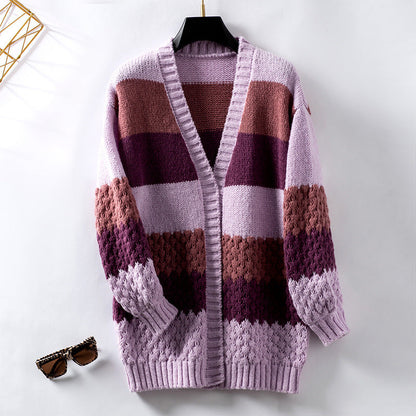 Xénia® | Cardigan tricoté à rayures de couleur contrastée pour femme