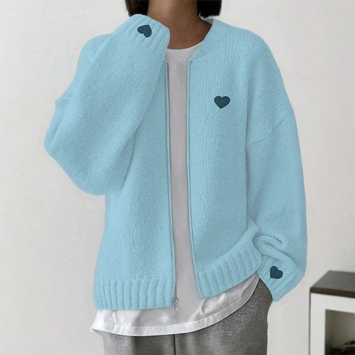 Pétra® | Cardigan coeur bleu ciel