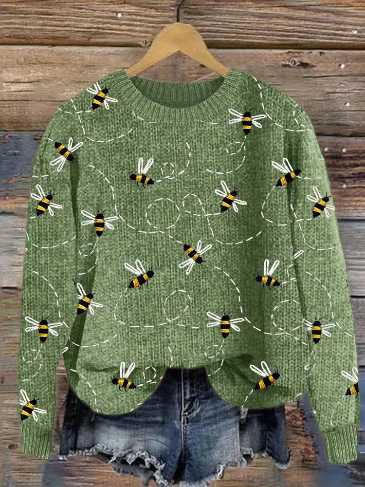 Pull en tricot douillet avec motif de broderie d'abeilles volantes