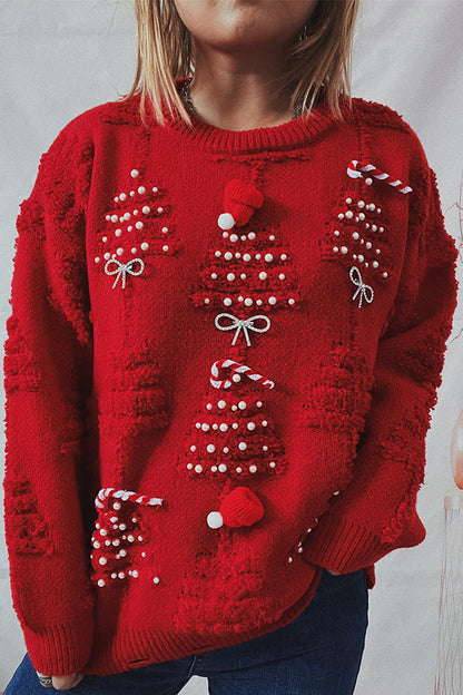 Wanda® | Pull ras du cou tricoté à motif de Noël et manches longues