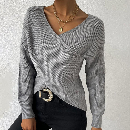 Hannchen® | Pull en maille gris à col V et manches longues