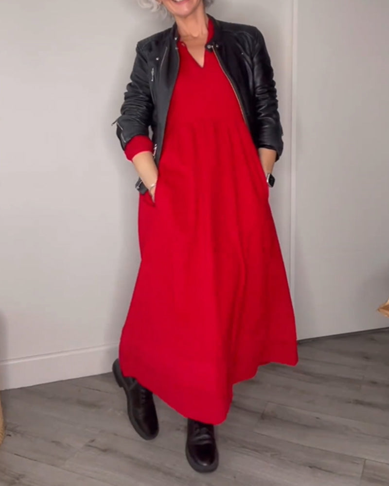 Xaviera® | Robe longue élégante avec col en V et poches