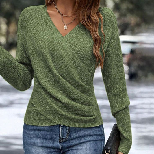 Amara® | Pull uni Vert à encolure V et manches longues