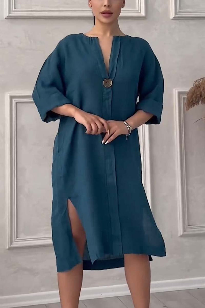 Emma - Robe décontractée boutonnée en coton et lin