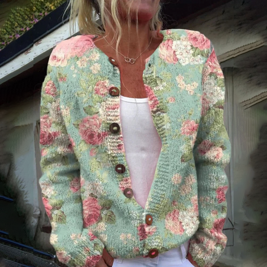 Anthéa® | Cardigan élégant sans col, manches longues, imprimé floral