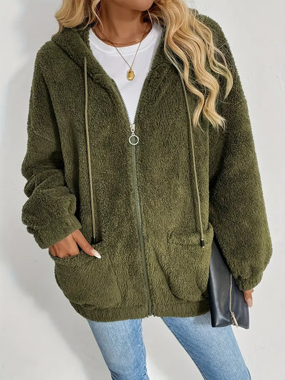 Yasmin® | Veste polaire élégante vert olive à capuche pour femme