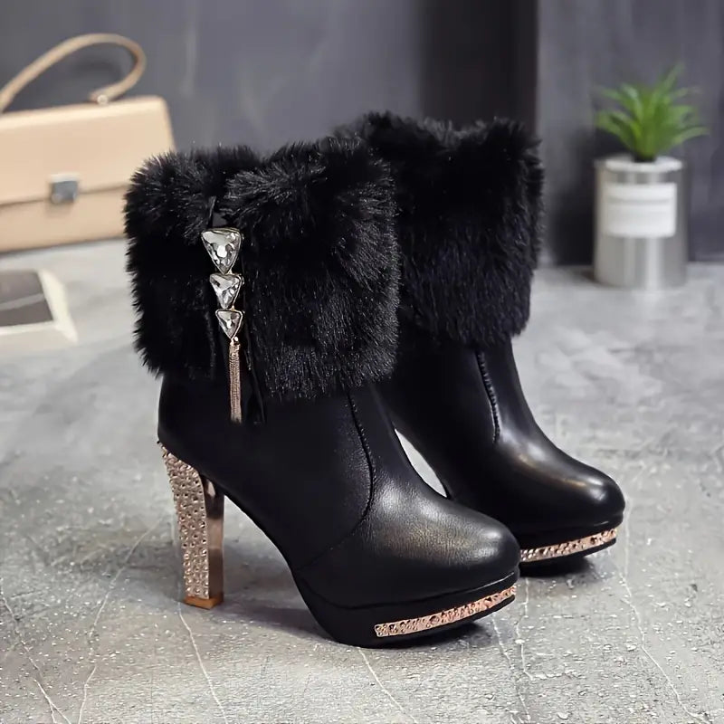 Tania® | Bottes courtes à talons hauts avec décor en faux strass pour femmes