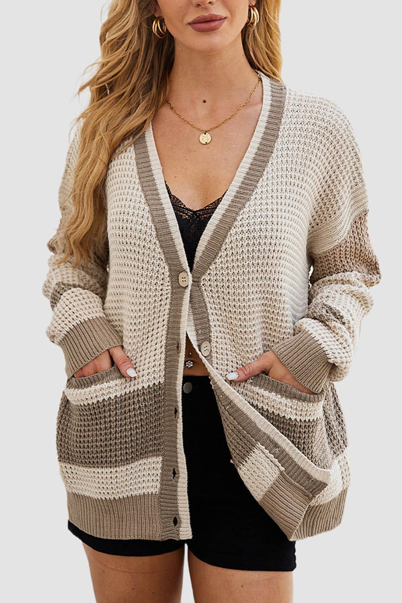 Agnès® | Cardigan avec boutons et épissure de couleur