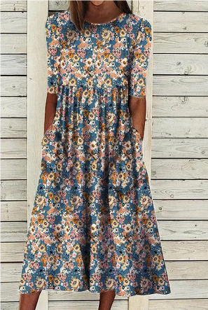 Delia - Robe midi d'été à manches courtes avec imprimé floral