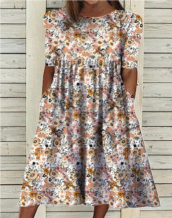 Delia - Robe midi d'été à manches courtes avec imprimé floral