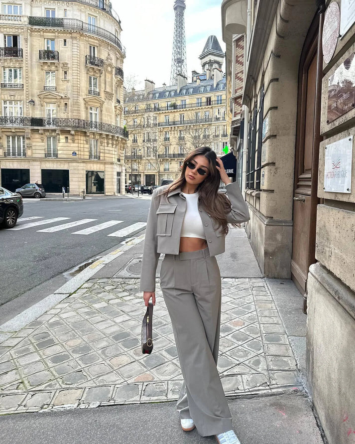 Sandra® | Ensemble femme chic composé d'une veste et d'un pantalon à jambes larges