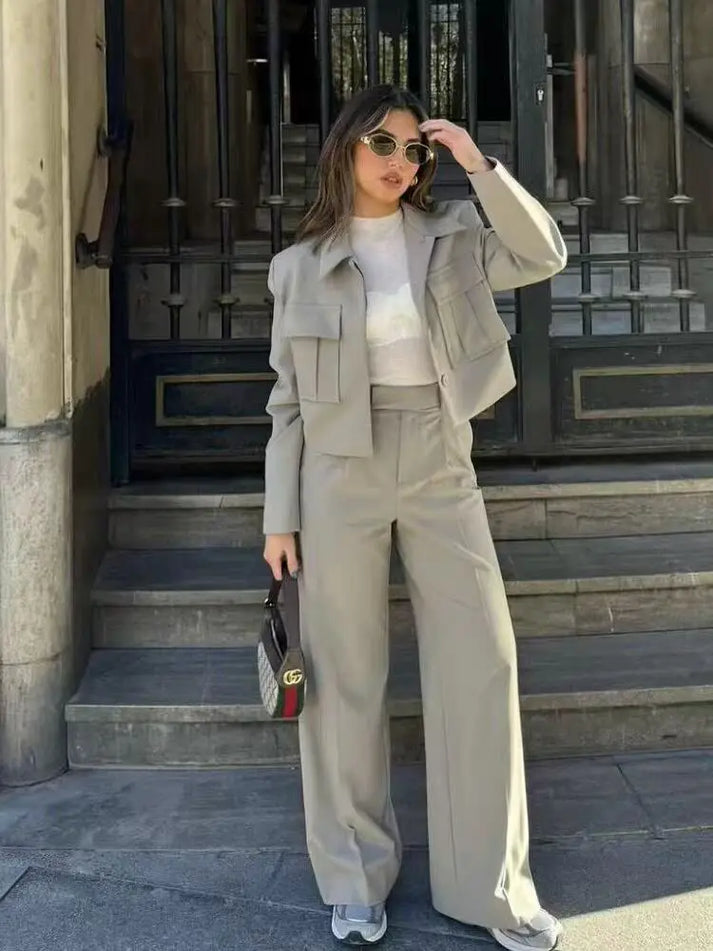 Sandra® | Ensemble femme chic composé d'une veste et d'un pantalon à jambes larges