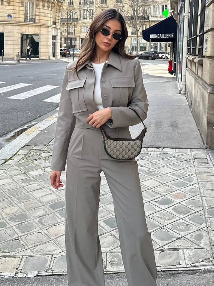 Sandra® | Ensemble femme chic composé d'une veste et d'un pantalon à jambes larges