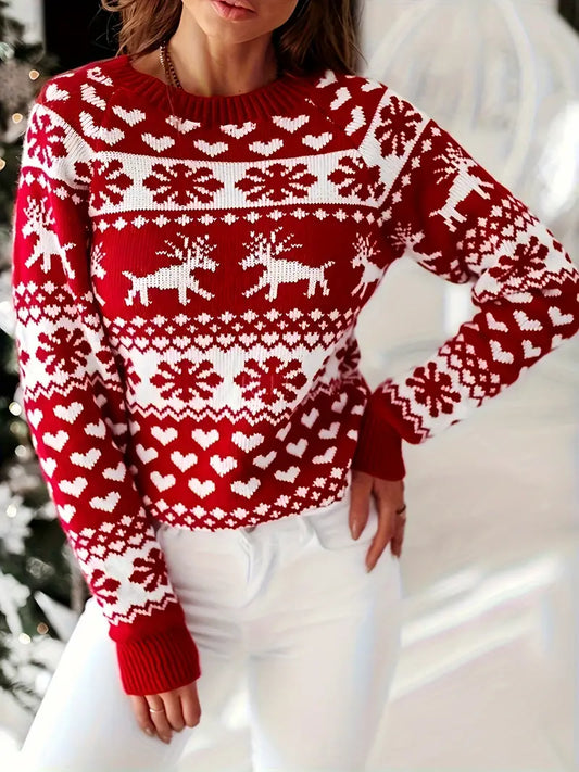 Yara® | Pull festif avec un motif renne et flocon de neige.