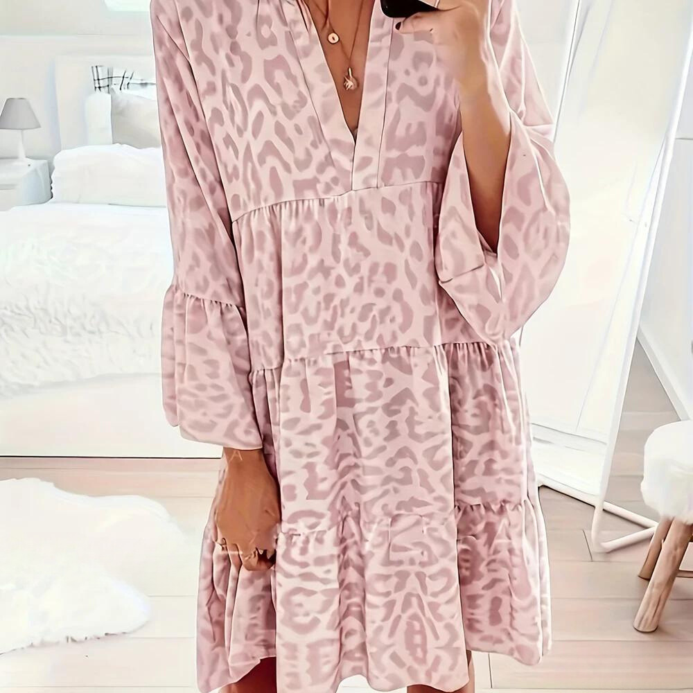 Andrea - Robe boho à imprimé léopard pour femmes, taille plus