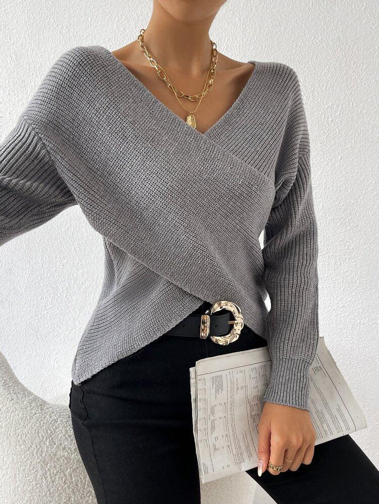 Hannchen® | Pull en maille gris à col V et manches longues