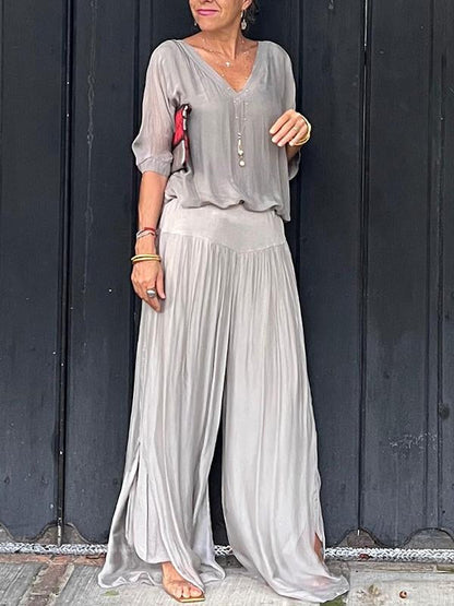 Marta - Élégant pantalon deux pièces en mousseline de soie large