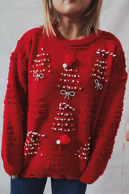 Wanda® | Pull ras du cou tricoté à motif de Noël et manches longues