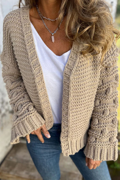 Tamara® | Cardigan à manches longues et col en V de couleur unie à la mode