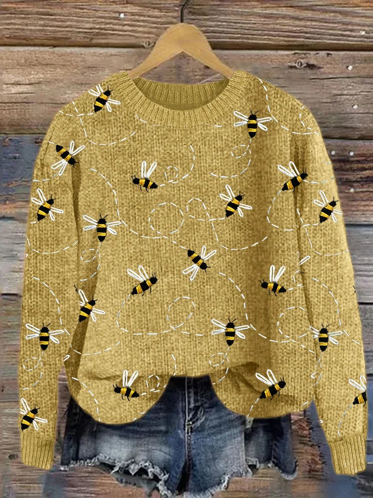 Pull en tricot douillet avec motif de broderie d'abeilles volantes