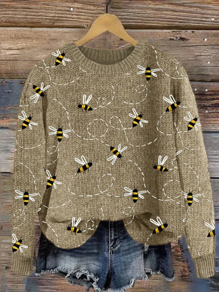 Pull en tricot douillet avec motif de broderie d'abeilles volantes