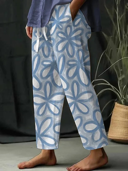 Maria - Pantalon décontracté ample pour femme avec motif floral botanique