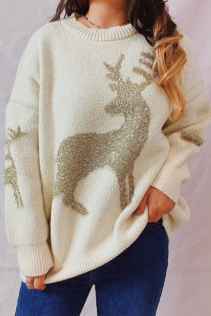 Yolaina® | Pull ras du cou tricoté à motif de Noël et manches longues