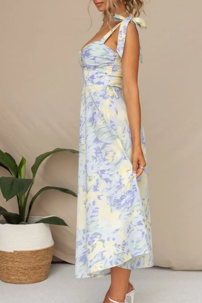 Berta - Robe midi sans bretelles à imprimé floral