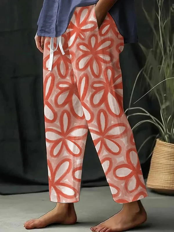 Maria - Pantalon décontracté ample pour femme avec motif floral botanique