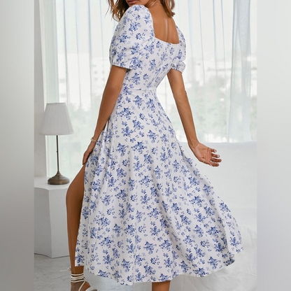 Lara - Robe midi à encolure carrée et imprimé floral