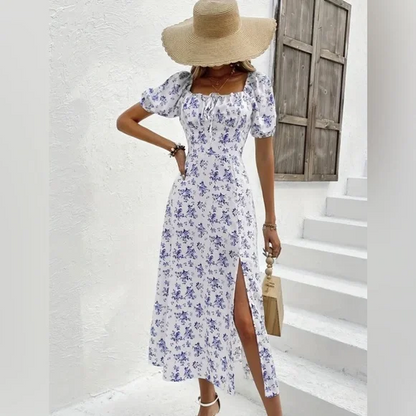 Lara - Robe midi à encolure carrée et imprimé floral