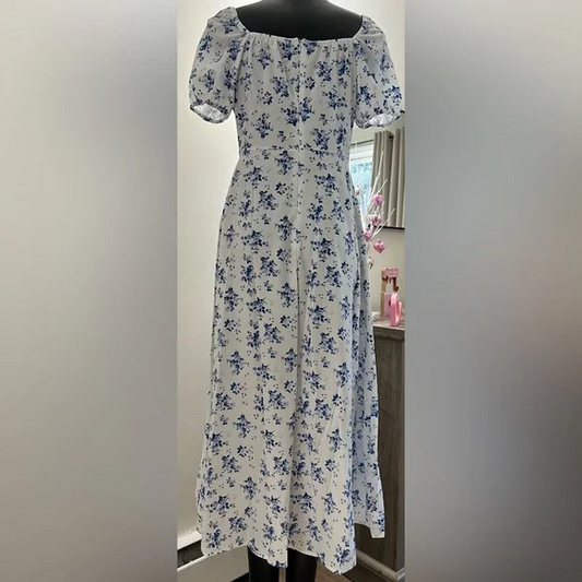 Lara - Robe midi à encolure carrée et imprimé floral