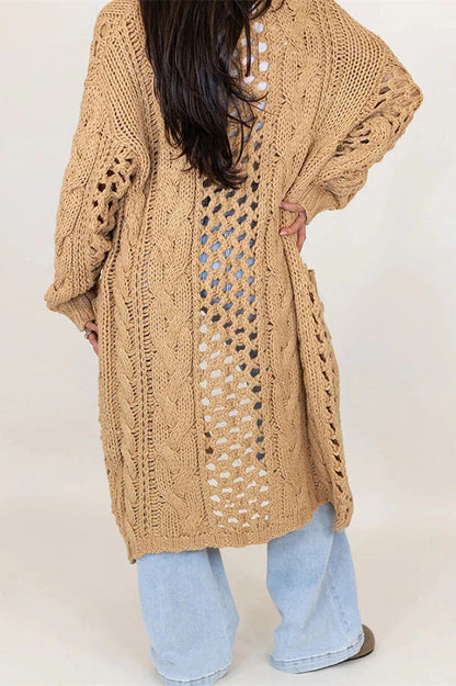 Yadira® | Cardigan midi surdimensionné en tricot torsadé à manches longues avec poche