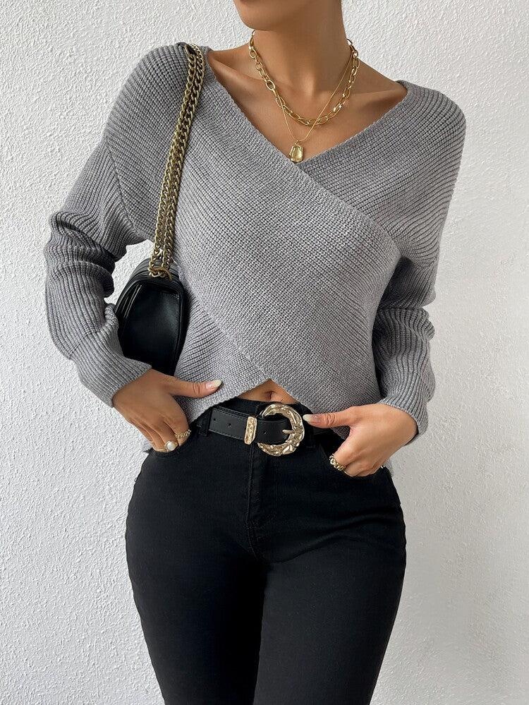 Hannchen® | Pull en maille gris à col V et manches longues