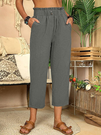 Mia - Pantalon droit décontracté en coton et lin pour femme