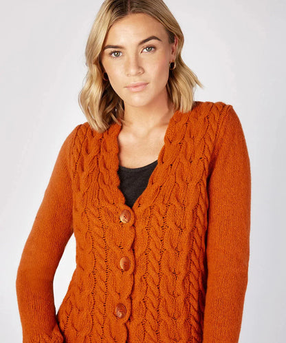 Trudi® | Cardigan en maille tressée fer à cheval terracotta